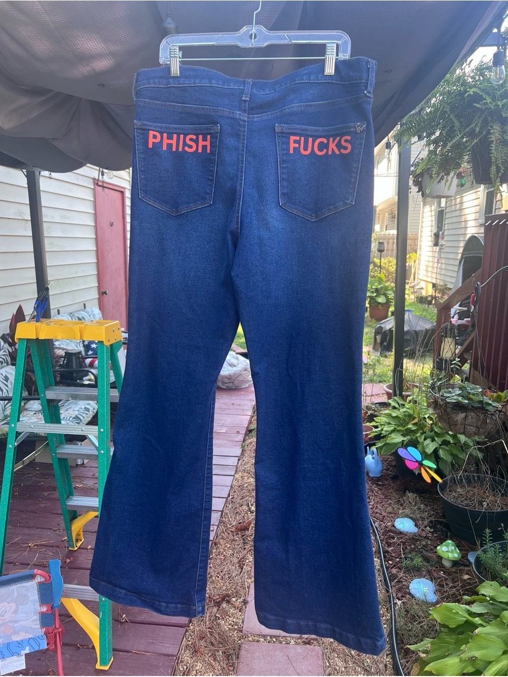 Women’s Dark Blue Denim Jeans with “Phish Fucks” design